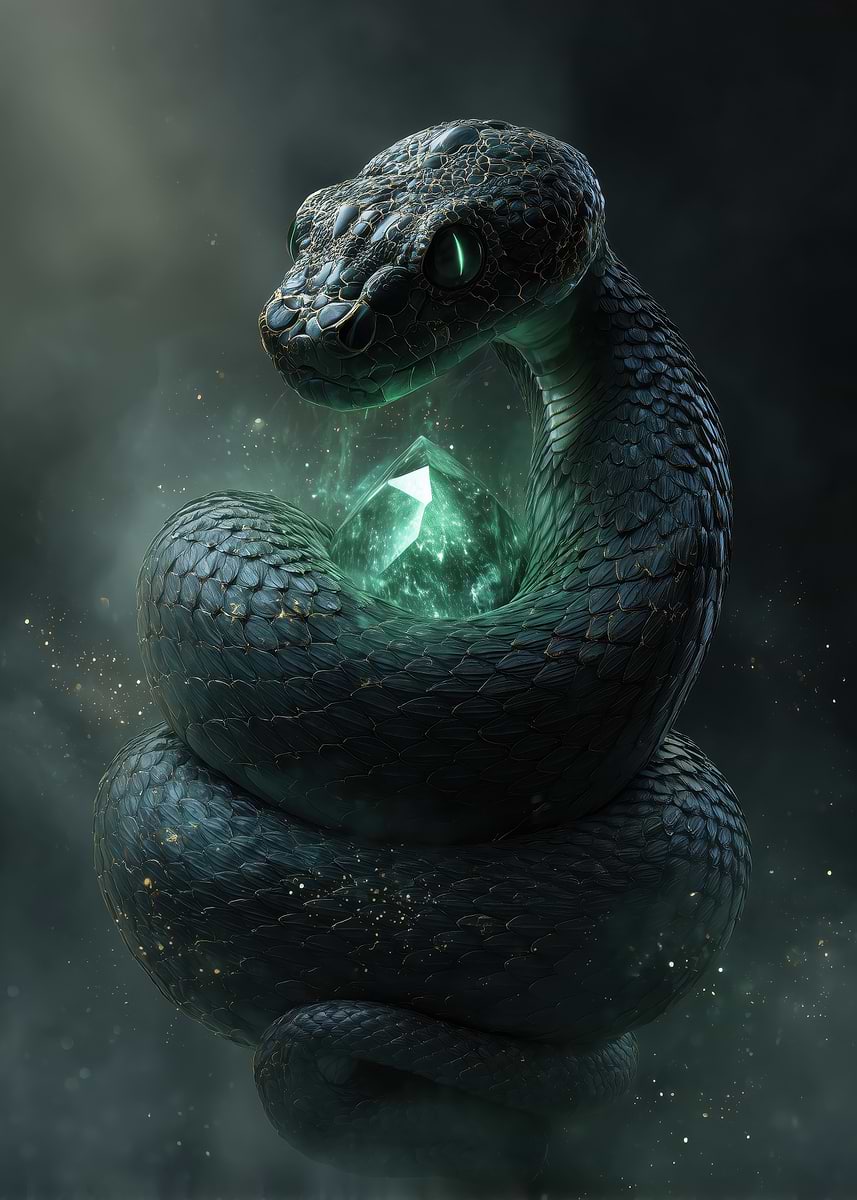 Deviantart Snake Crystal 'Mystical Snake with Emerald Crystal' Poster, picture, metal print ...