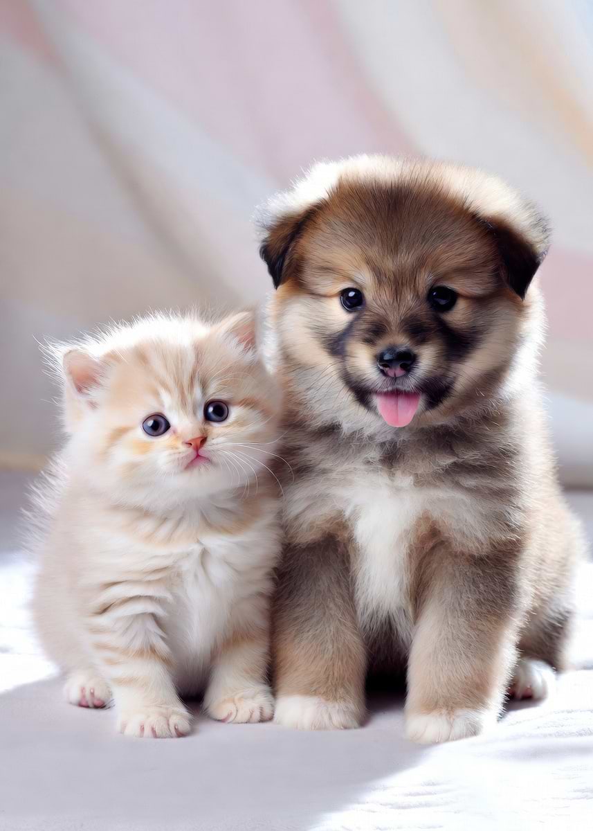 Cute Puppy And Kitten Together Poster Picture Metal Print Paint By cute-puppy-and-kitten-together-poster-picture-metal-print-paint-by