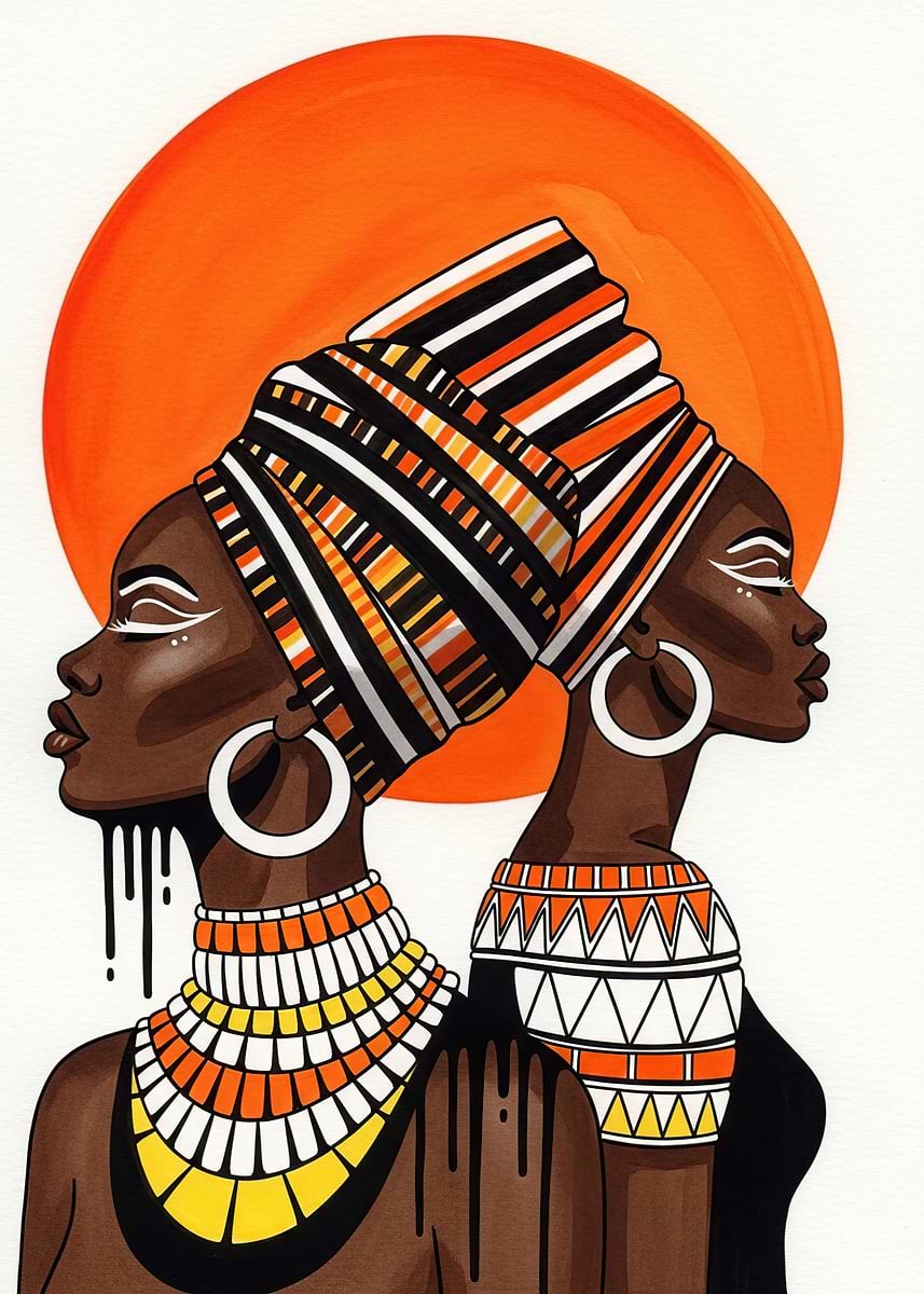 'Two African women with headwraps and jewelry' Poster, picture, metal ...