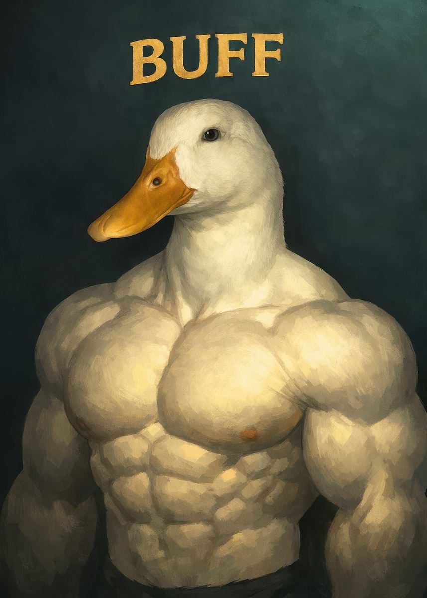 'Buff Duck with 'BUFF' Text' Poster, picture, metal print, paint by ...