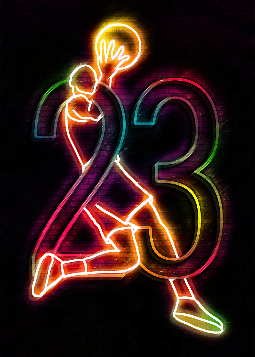 2438 Number 'Neon Basketball Player Number 23' Poster, picture, metal print, paint ...