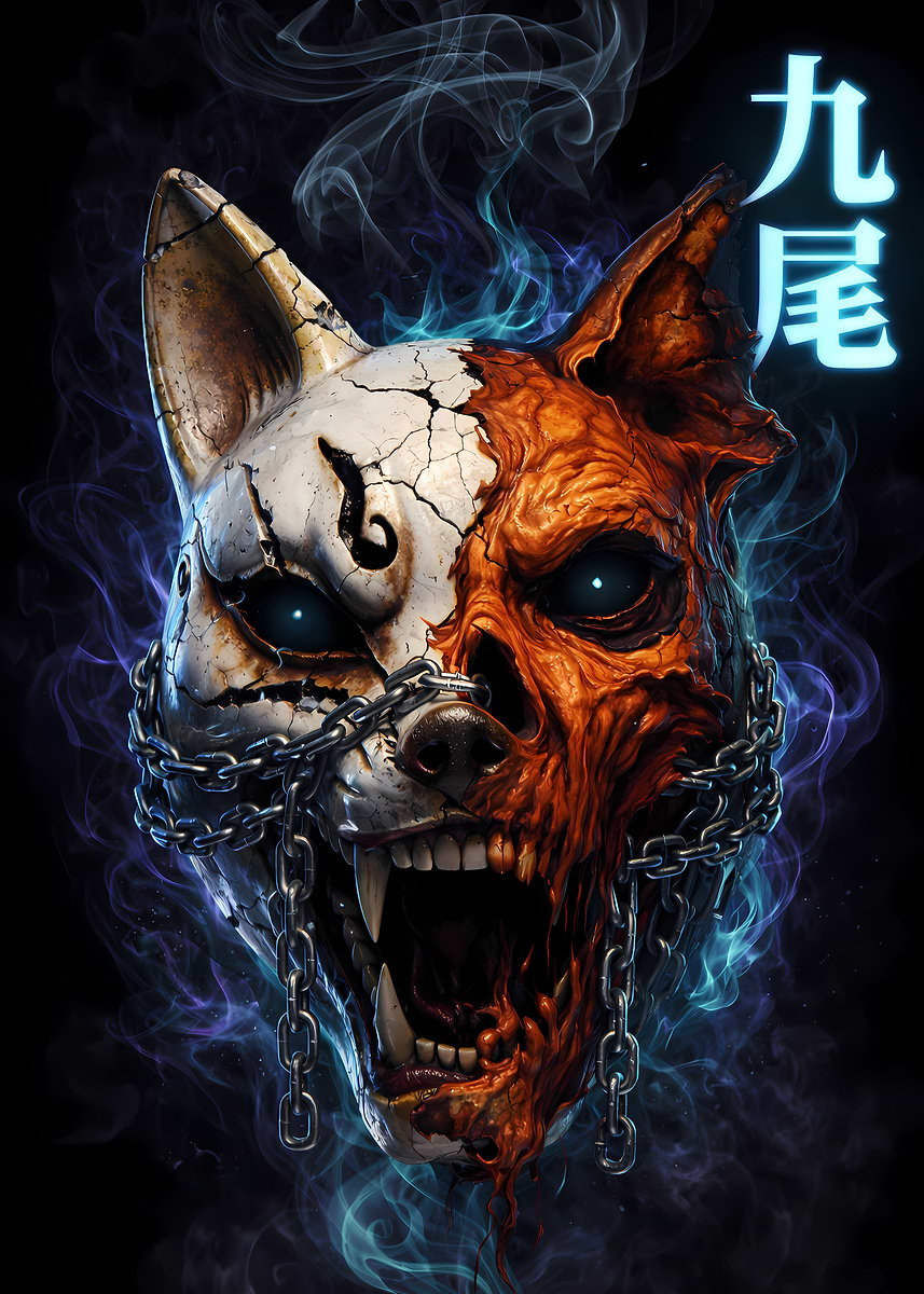 Demonic Fox Mask with Skull' Poster, picture, metal print, paint