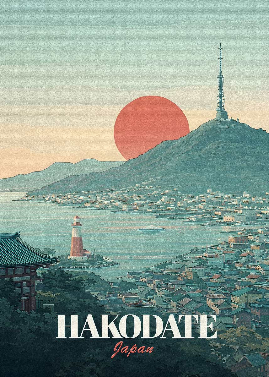Hakodate Japan Vintage Poster' Poster, picture, metal print, paint