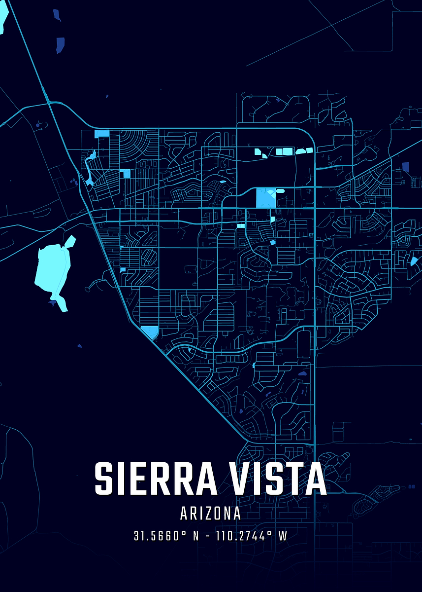 Sierra Vista Arizona Midnight City Map Poster Picture Metal Print 4413b232 4939 440b 800d 