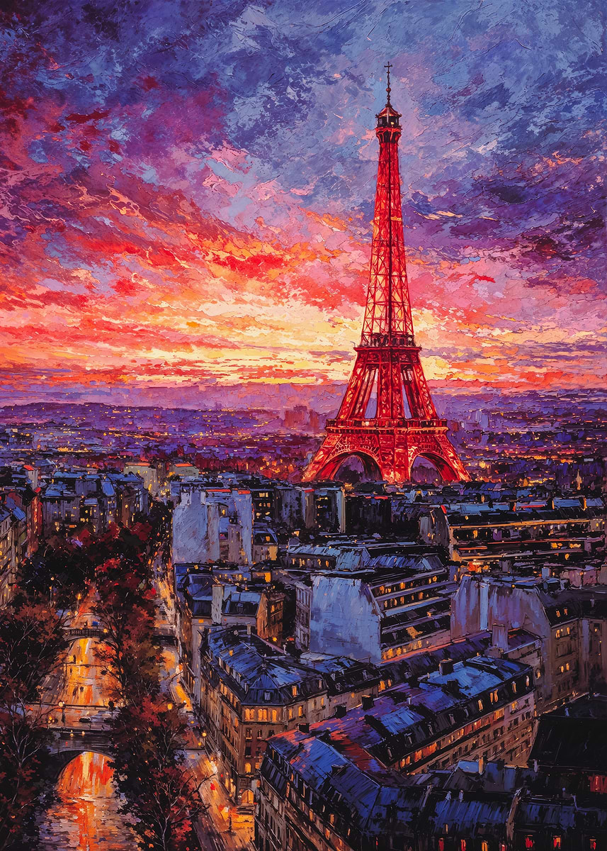 Eiffel Tower Paris Sunset Painting' Poster, picture, metal print