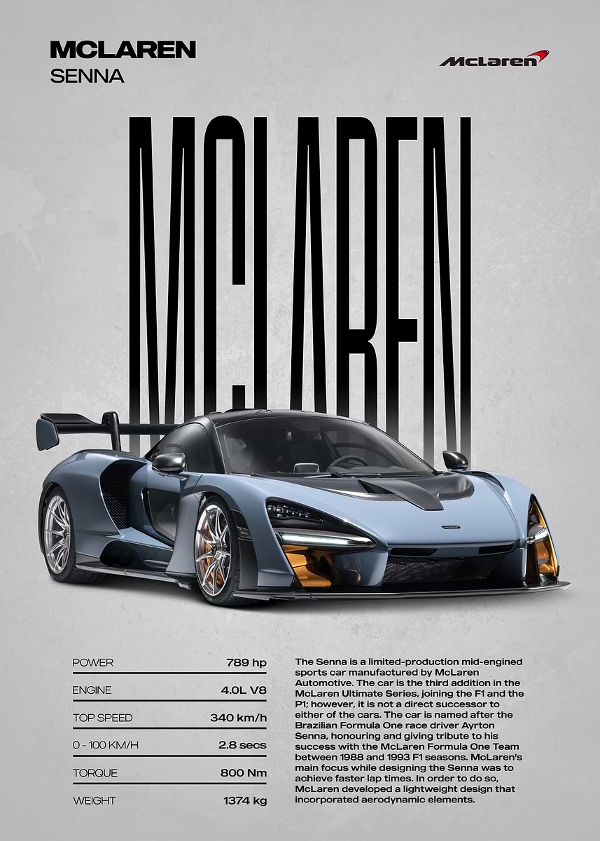 McLaren Senna Supercar' Poster, picture, metal print, paint by