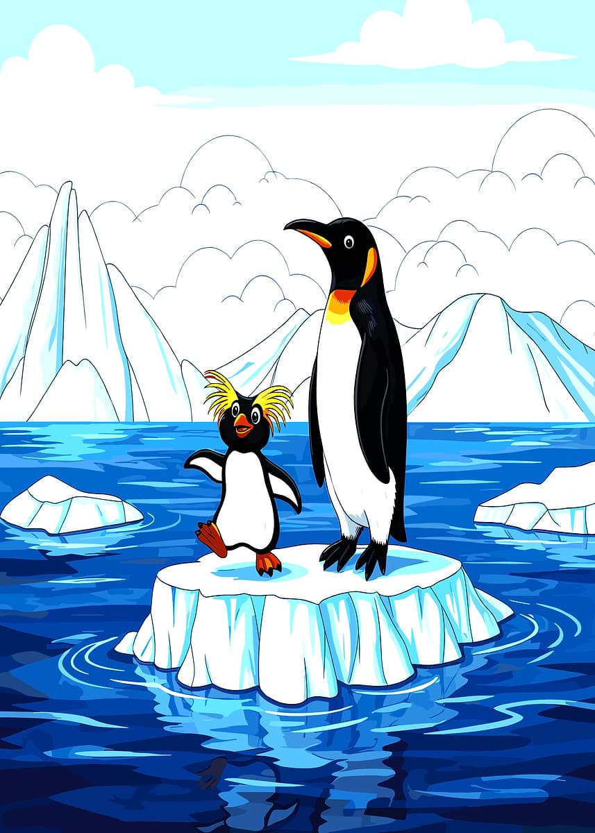Penguins on an Iceberg' Poster, picture, metal print, paint by