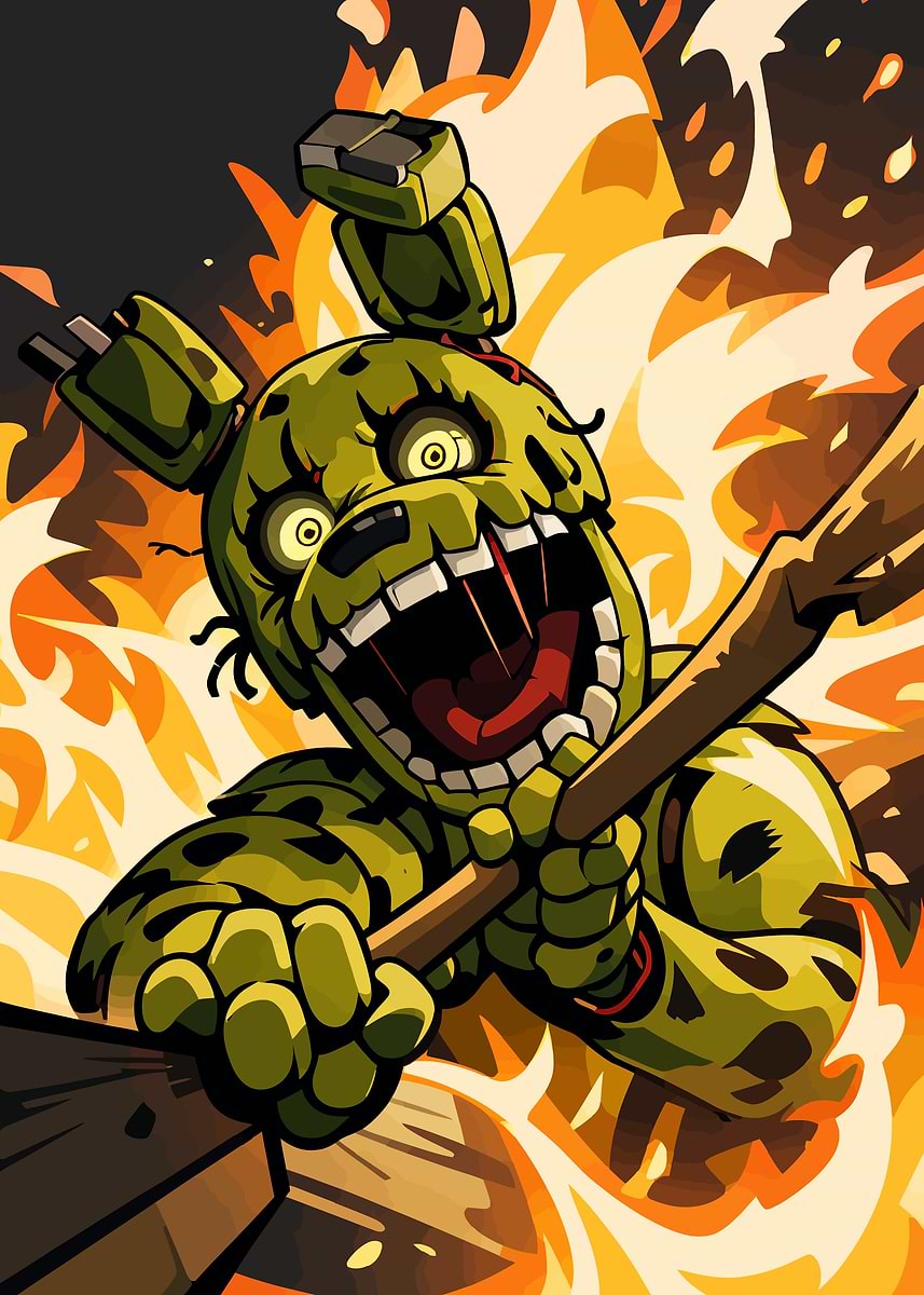 Springtrap In Fire 'Springtrap in Flames' Poster, picture, metal print, paint by ...