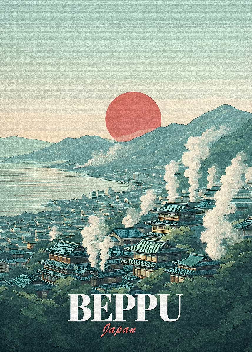 Beppu Japan Vintage Poster' Poster, picture, metal print, paint by