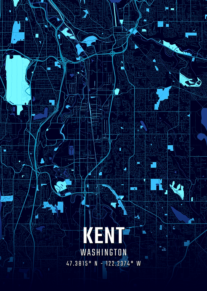 Kent Wa 'Kent Washington Midnight City Map' Poster, picture, metal print, paint ...