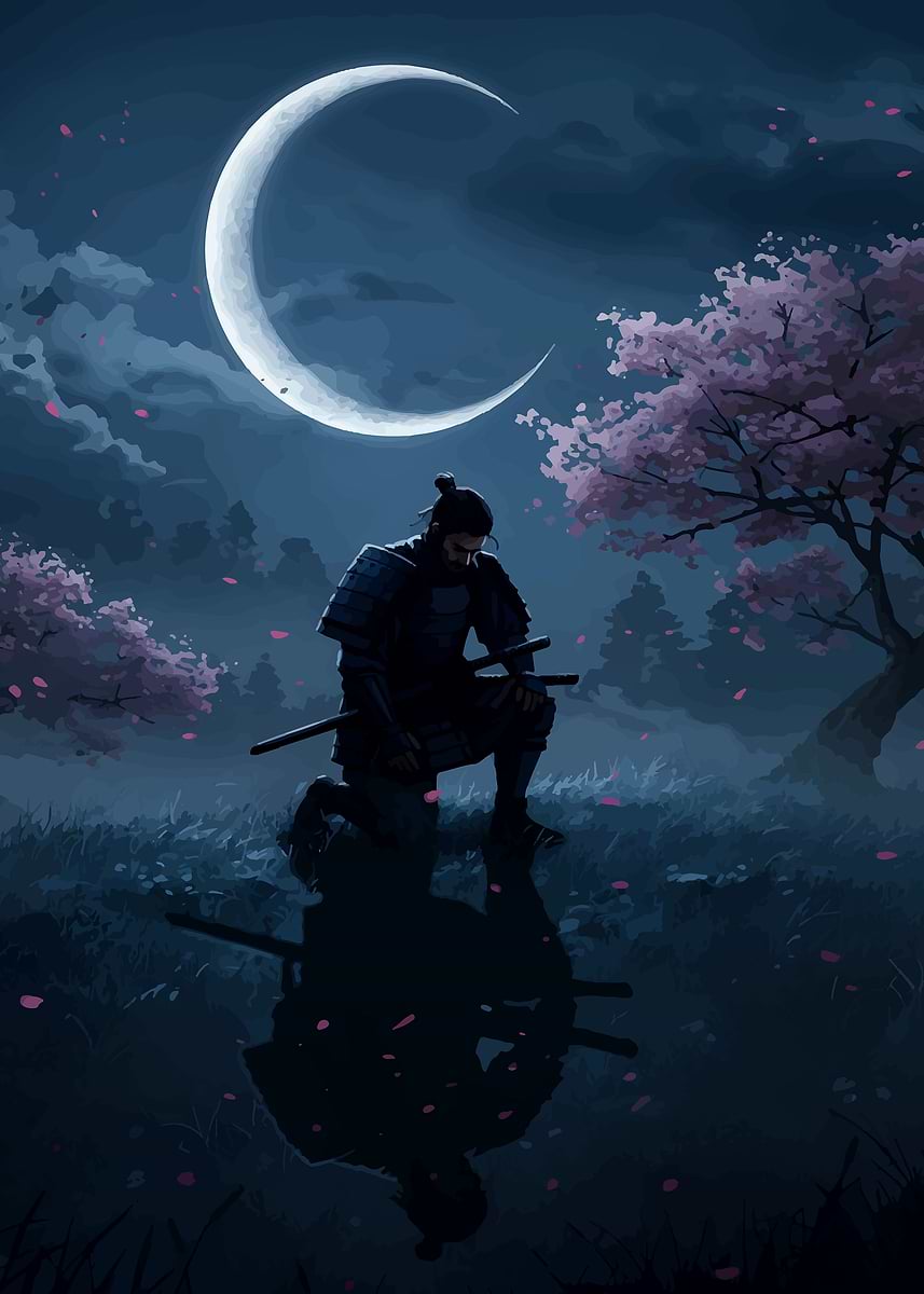 Samurai under the Crescent Moon' Poster, picture, metal print