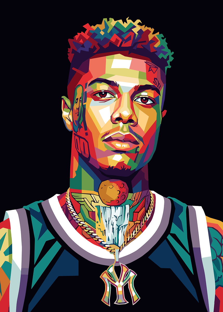 'Colorful Portrait of Rapper Blueface' Poster, picture, metal print ...