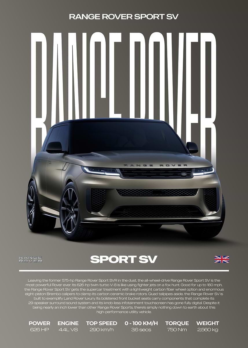 'Range Rover Sport SV Car Poster' Poster, picture, metal print, paint ...