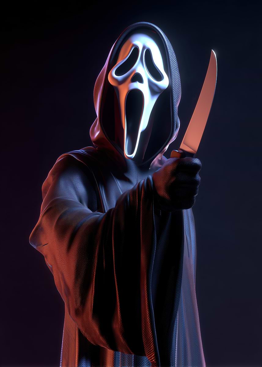 'Ghostface Holding a Knife' Poster, picture, metal print, paint by ...