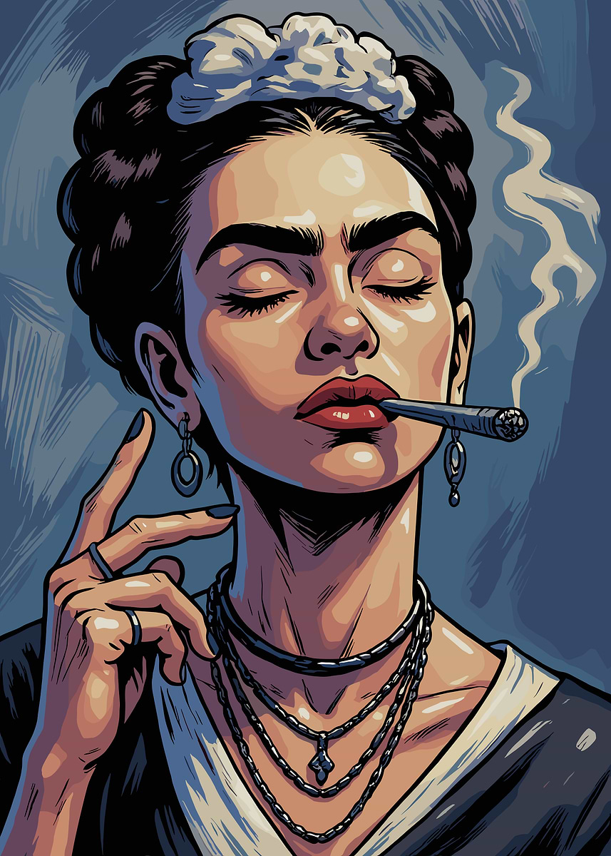 'Frida Kahlo Smoking' Poster, picture, metal print, paint by Luminescent  Light