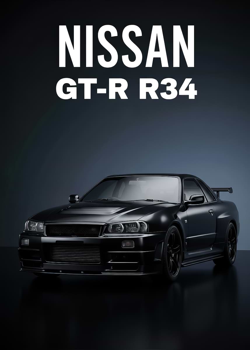 'Nissan GT-R R34 Black Car poster ' Poster, picture, metal print, paint ...