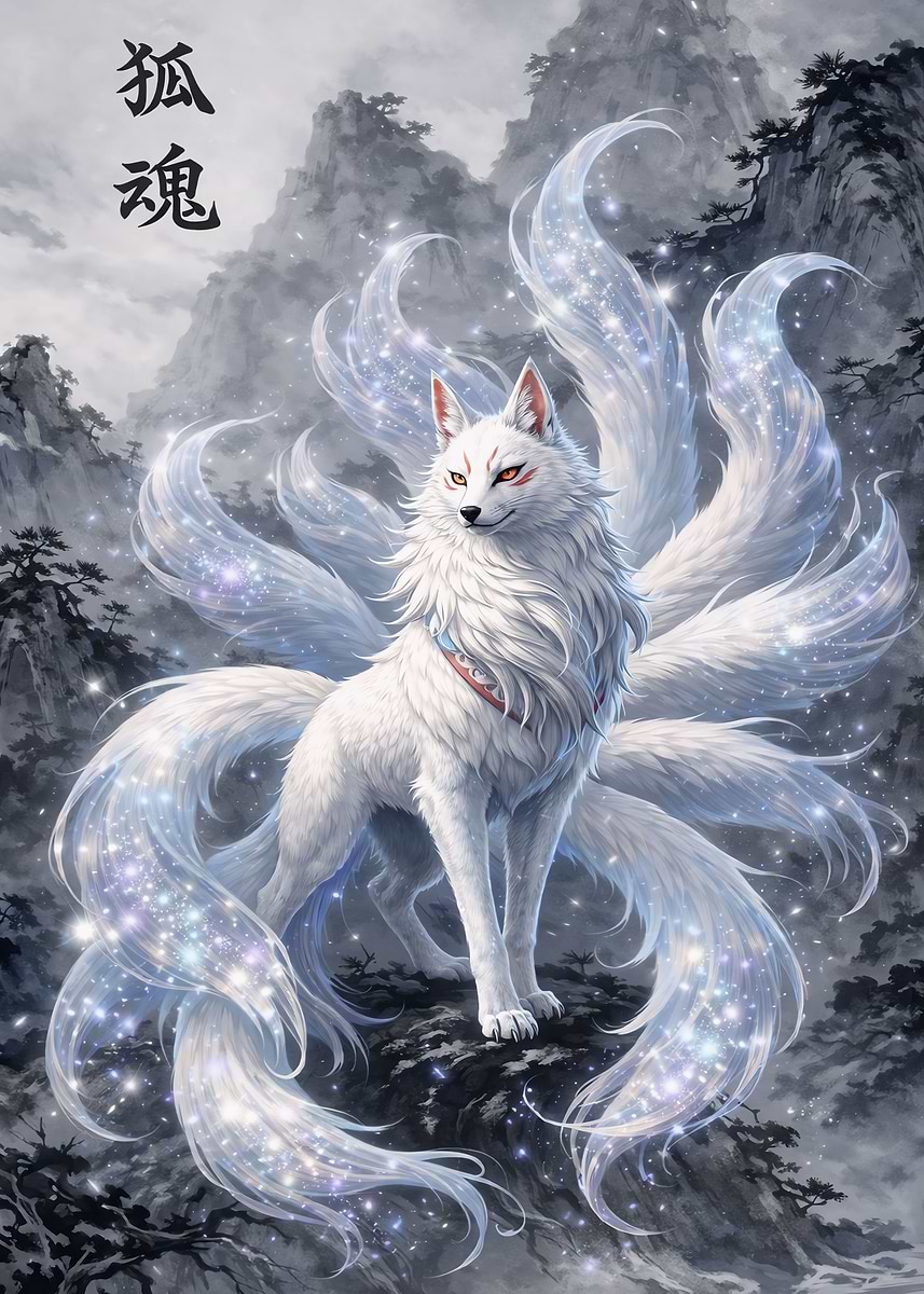 Nine-Tailed Fox Spirit' Poster, picture, metal print, paint by