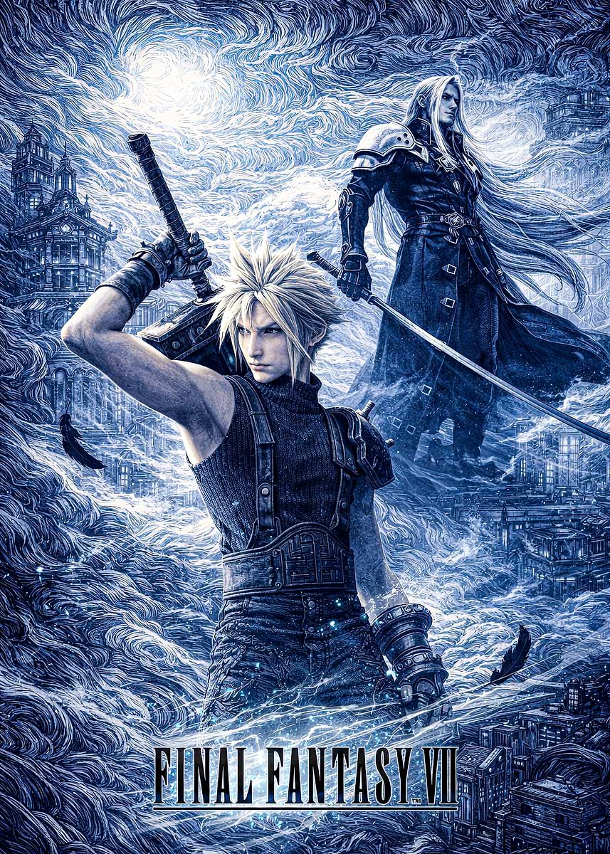 Final Fantasy VII Cloud and Sephiroth' Poster, picture, metal