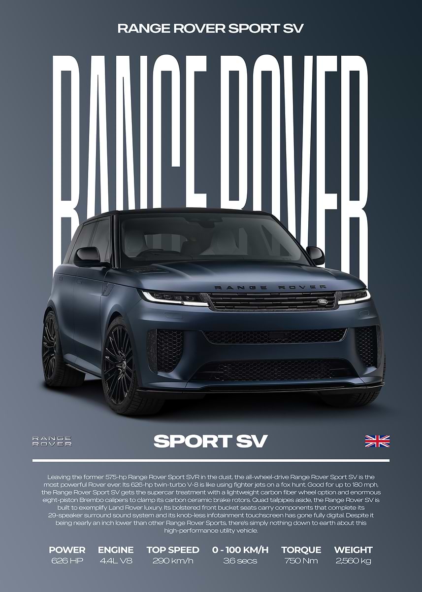 Car Post Rang Rover Design 'Range Rover Sport SV Car Poster' Poster, picture, metal print, paint ...
