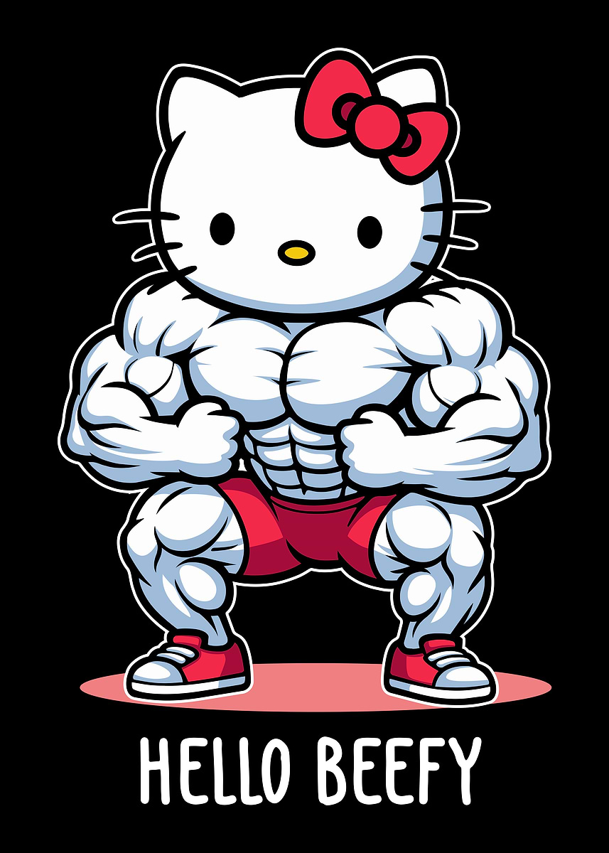 'Muscular Hello Beefy Bodybuilder Kitty' Poster, picture, metal print ...