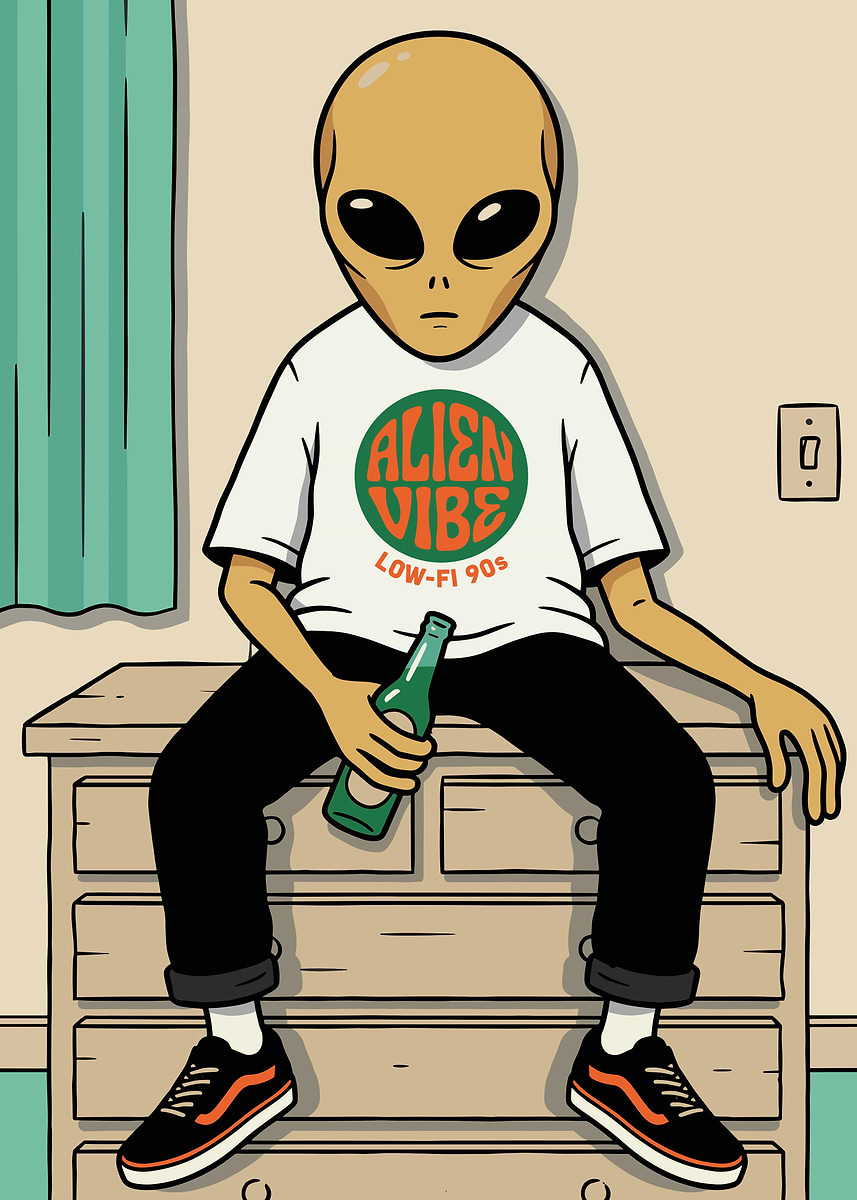 'Alien with a drink' Poster, picture, metal print, paint by EDSON RAMOS ...