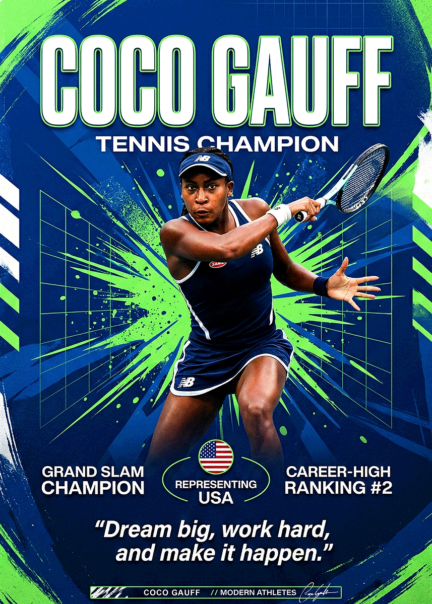 アート・デザイン・音楽 Pour la Victoire Surface to Air Coco Gauff Tennis Champion' Poster, picture, metal print, paint by