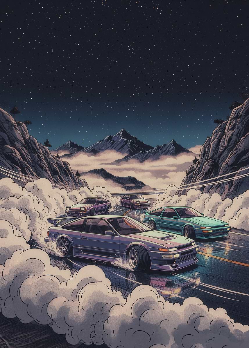 Night Drifting Mountain Road' Poster, picture, metal print, paint