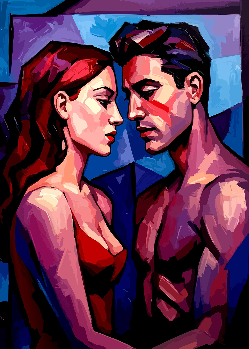 'Couple in Abstract Style' Poster, picture, metal print, paint by Niuen ...