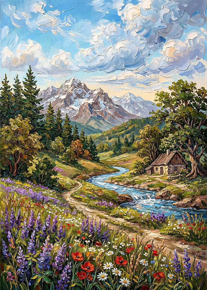 Impressionist Mountain Landscape Painting' Poster, picture, metal