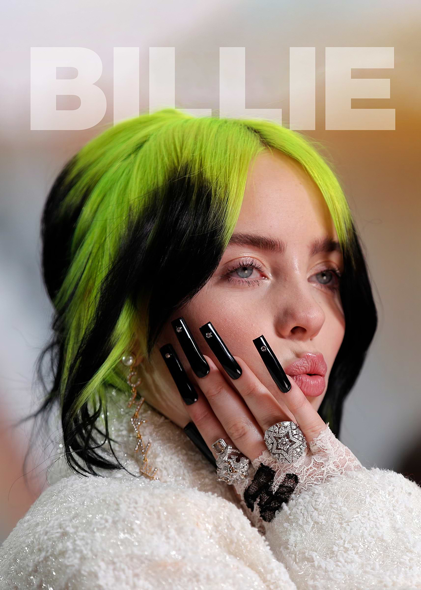 Billie Eilish with neon green hair' Poster, picture, metal print