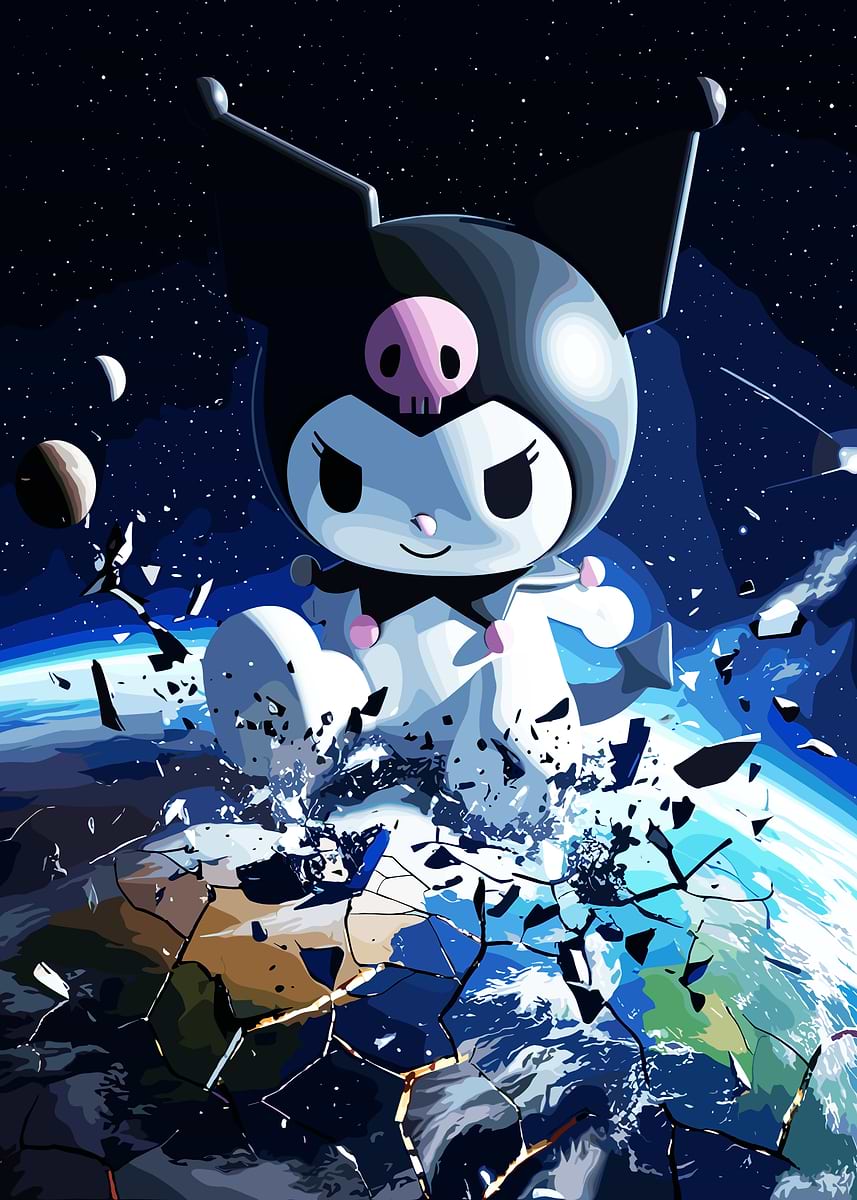 Kuromi Crushing Earth in Space' Poster, picture, metal print