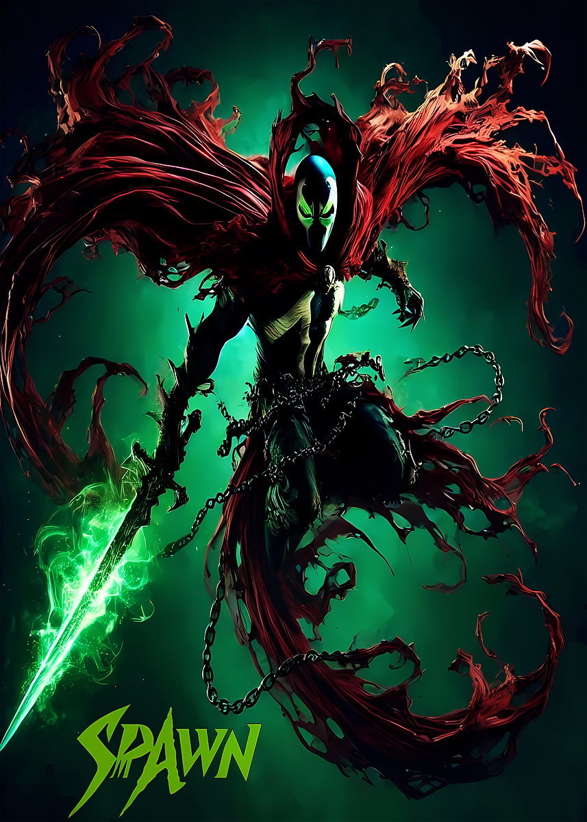 'Spawn with Green Energy Sword' Poster, picture, metal print, paint by ...