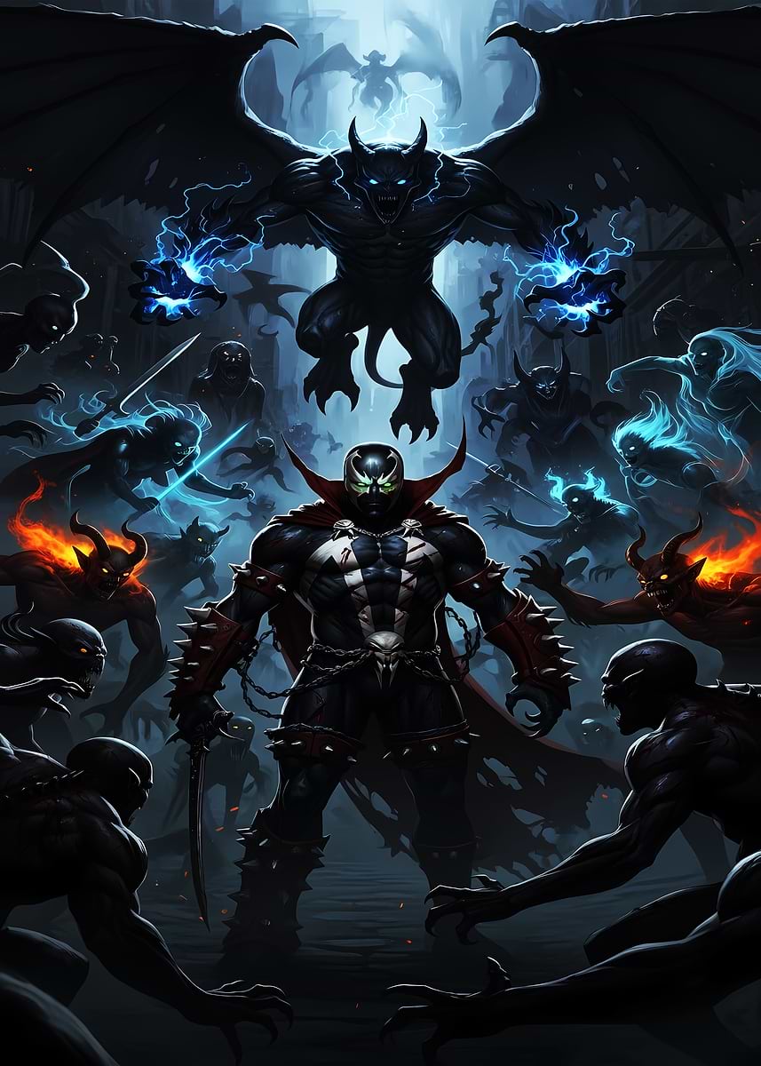 'Spawn fighting demons in hell' Poster, picture, metal print, paint by ...