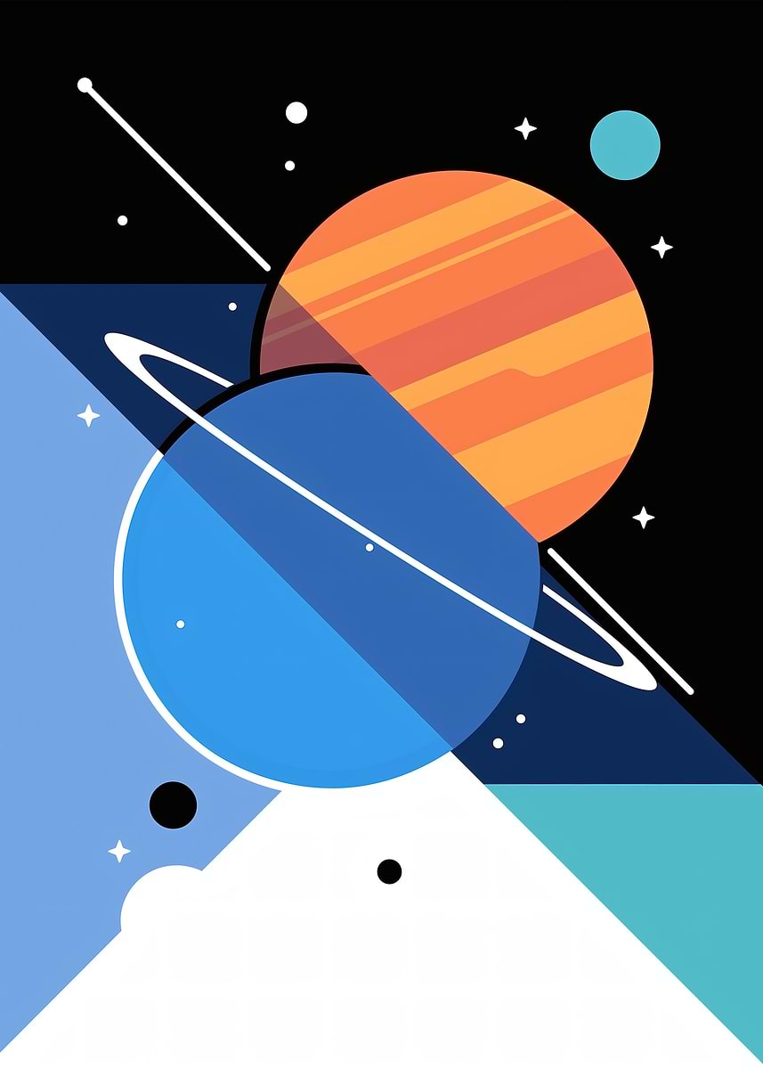 'Abstract Space Planets and Geometric Shapes' Poster, picture, metal ...