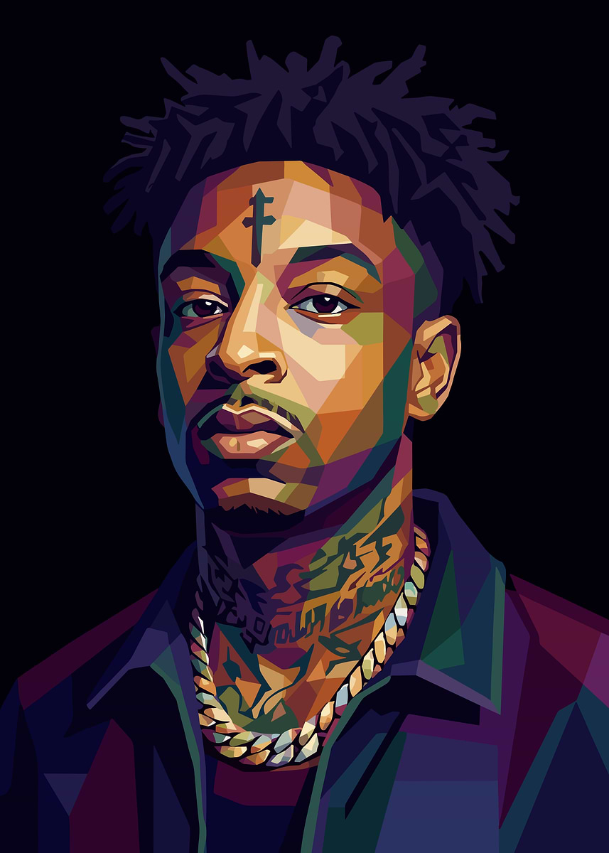 21 Savage Pop Art Portrait' Poster, picture, metal print, paint by