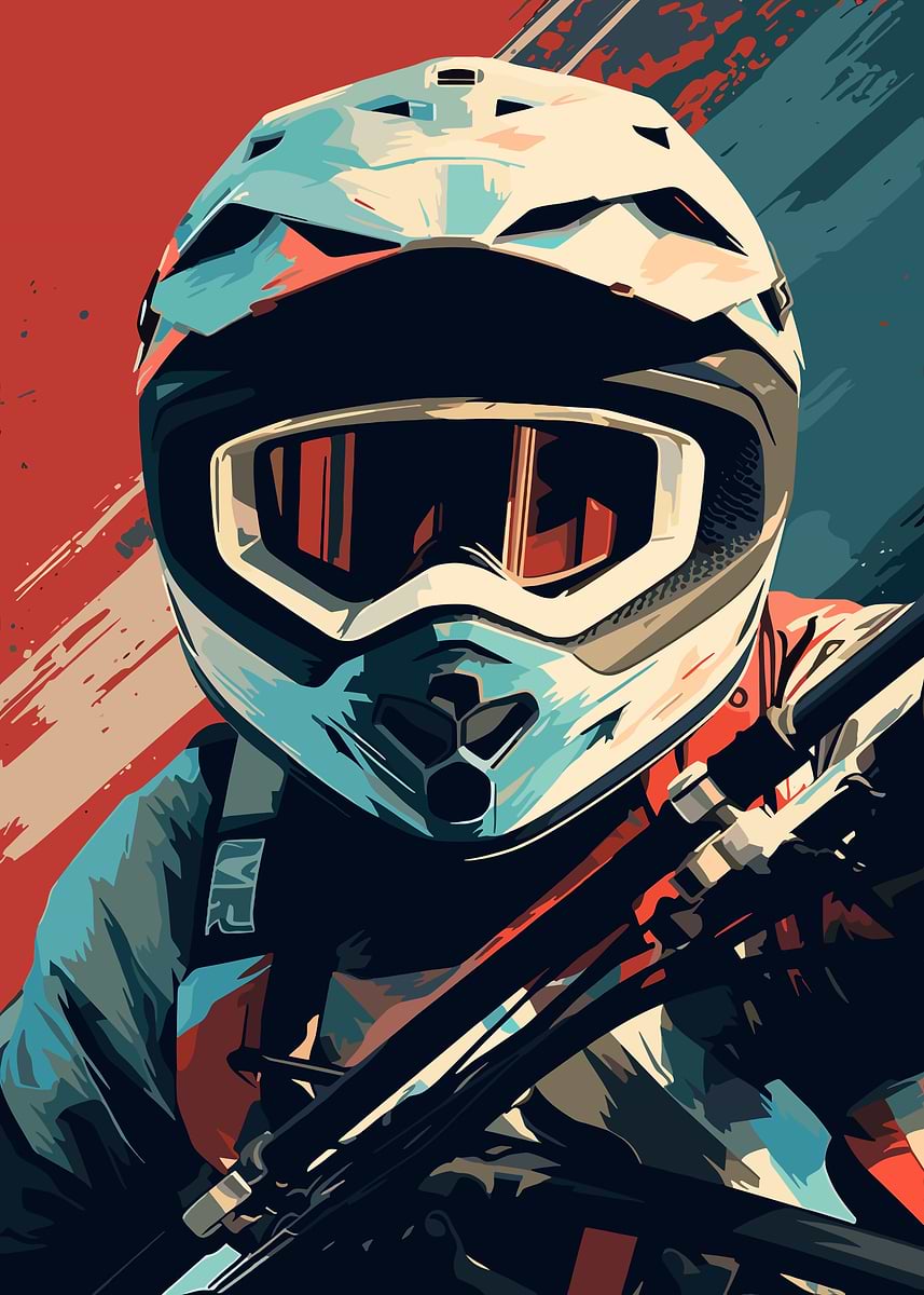 Mx Rider Poster 'Motocross Rider in Helmet' Poster, picture, metal print, paint by ...