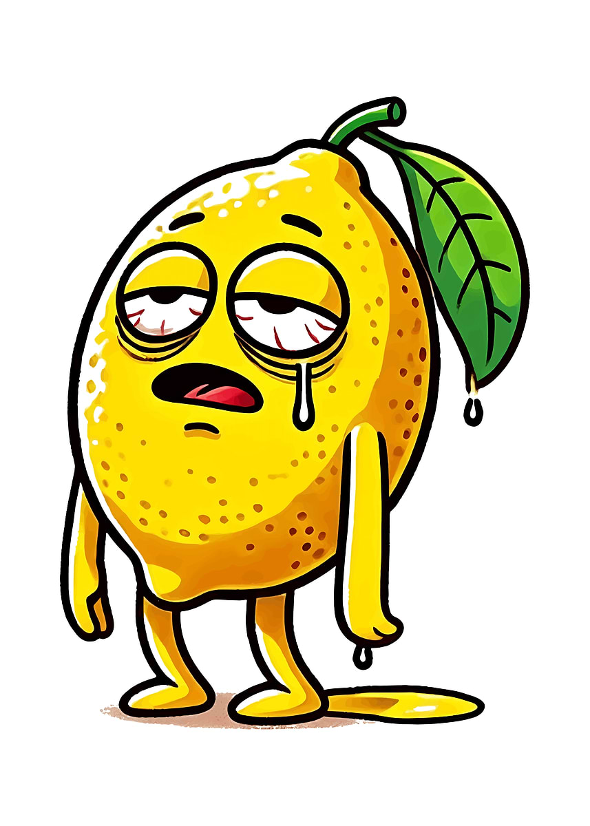 'Sad Cartoon Lemon Crying' Poster, picture, metal print, paint by ...