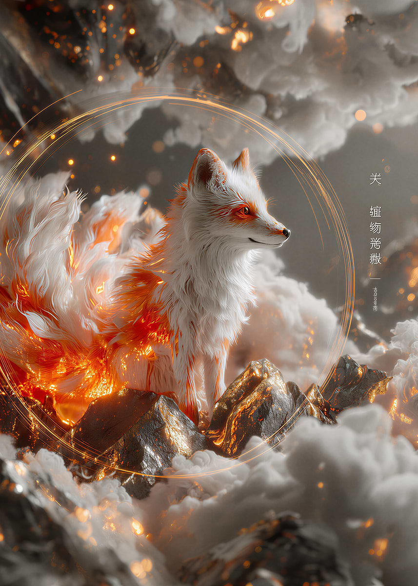 Nine-Tailed Fox Spirit' Poster, picture, metal print, paint by