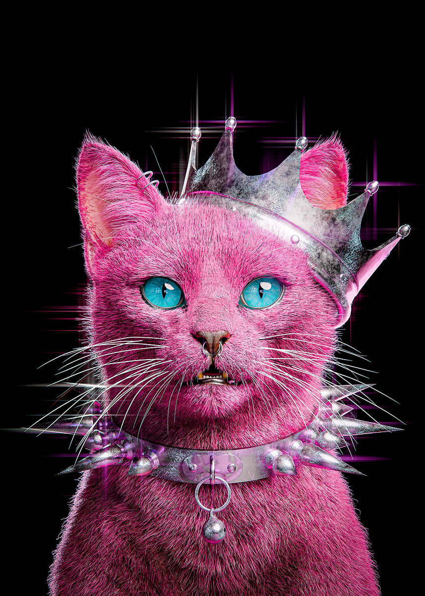 Pink Cat Rapper 'Pink Punk Cat King' Poster, picture, metal print, paint by Saufa Haqqi ...