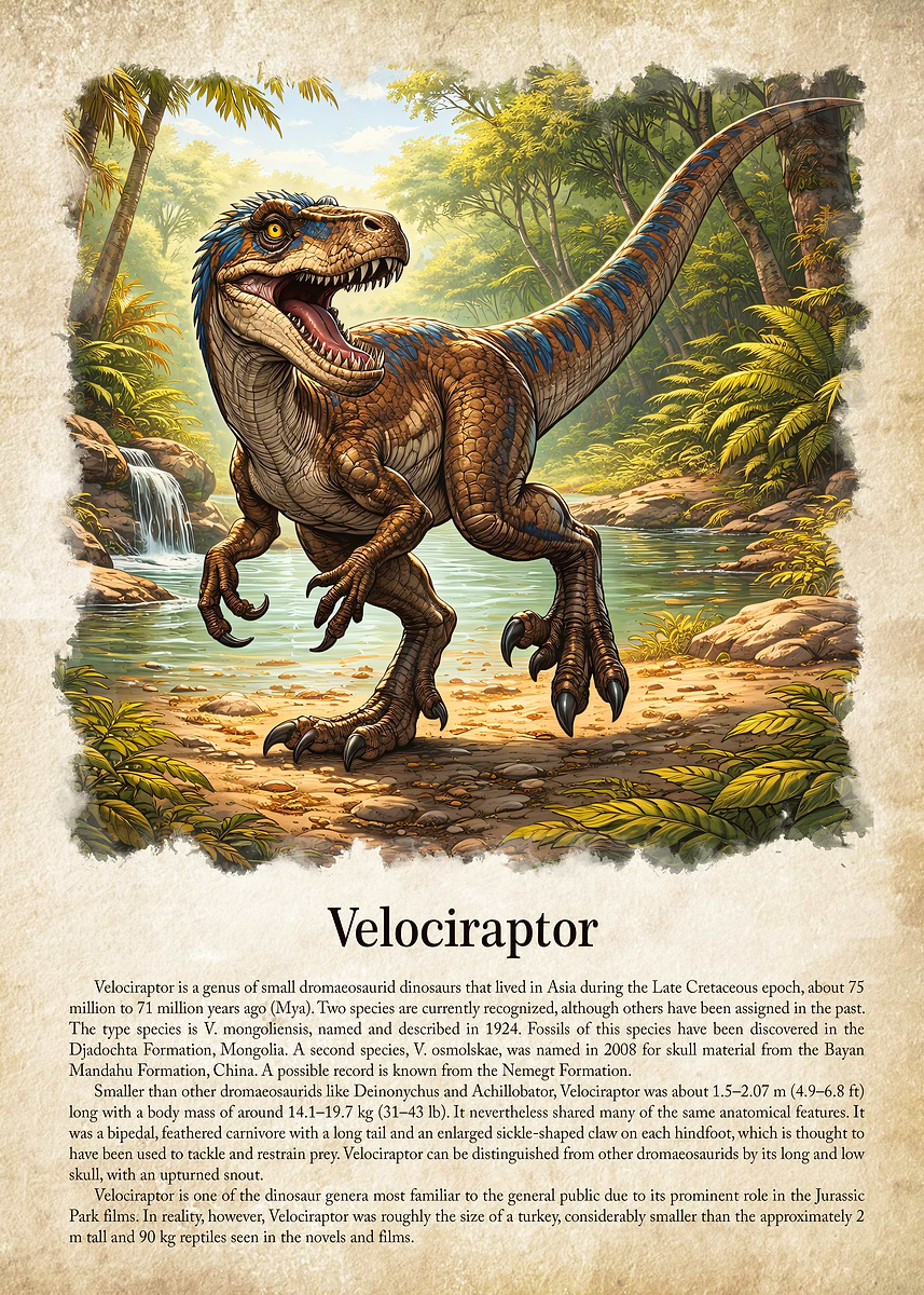 Mistral Raptor Picture 'Velociraptor Dinosaur Illustration' Poster, picture, metal print ...