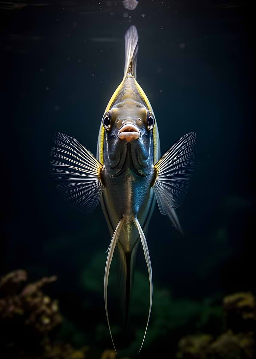 'Angelfish swimming towards camera' Poster, picture, metal print, paint ...