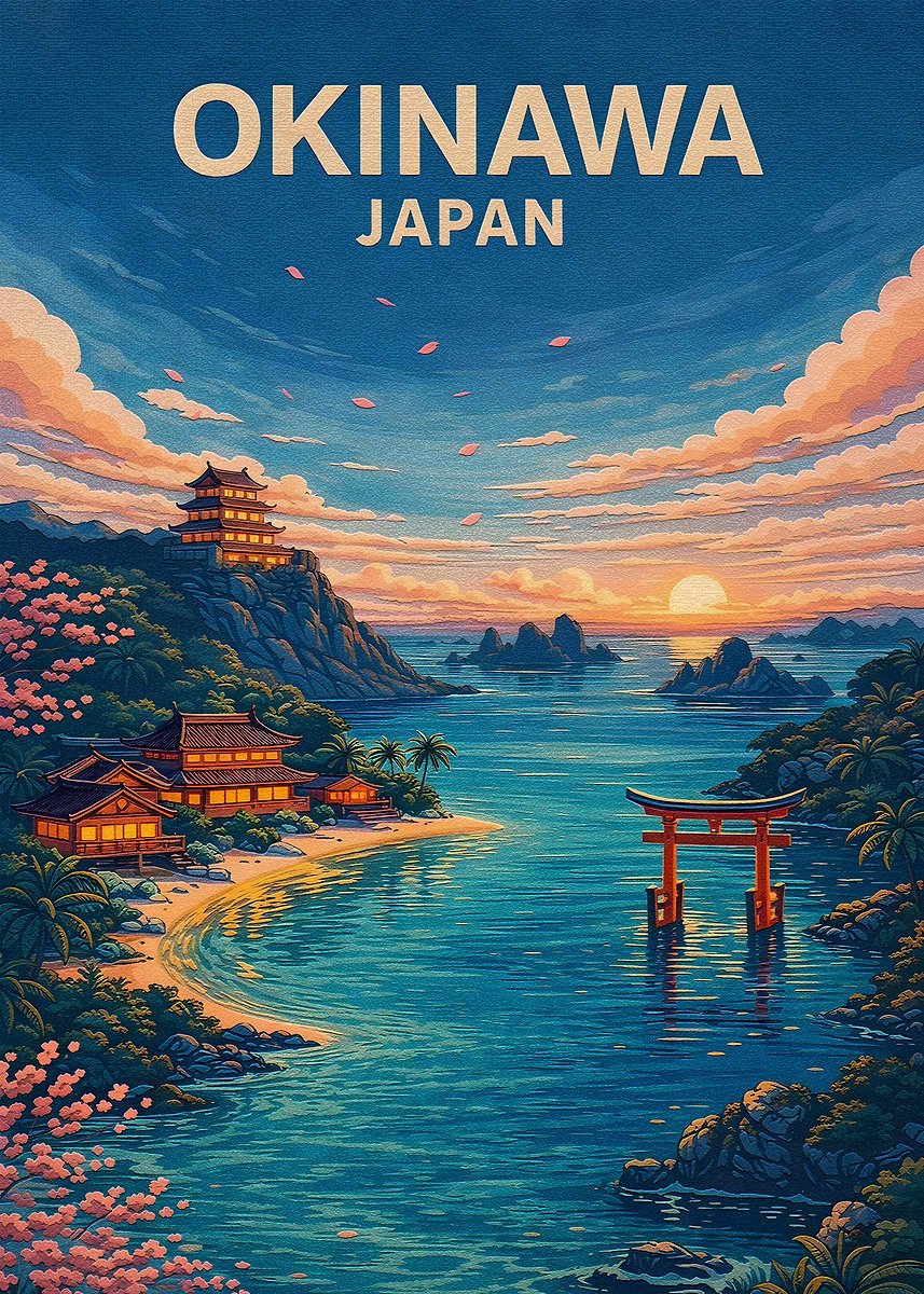 Okinawa Japan Travel Poster' Poster, picture, metal print, paint