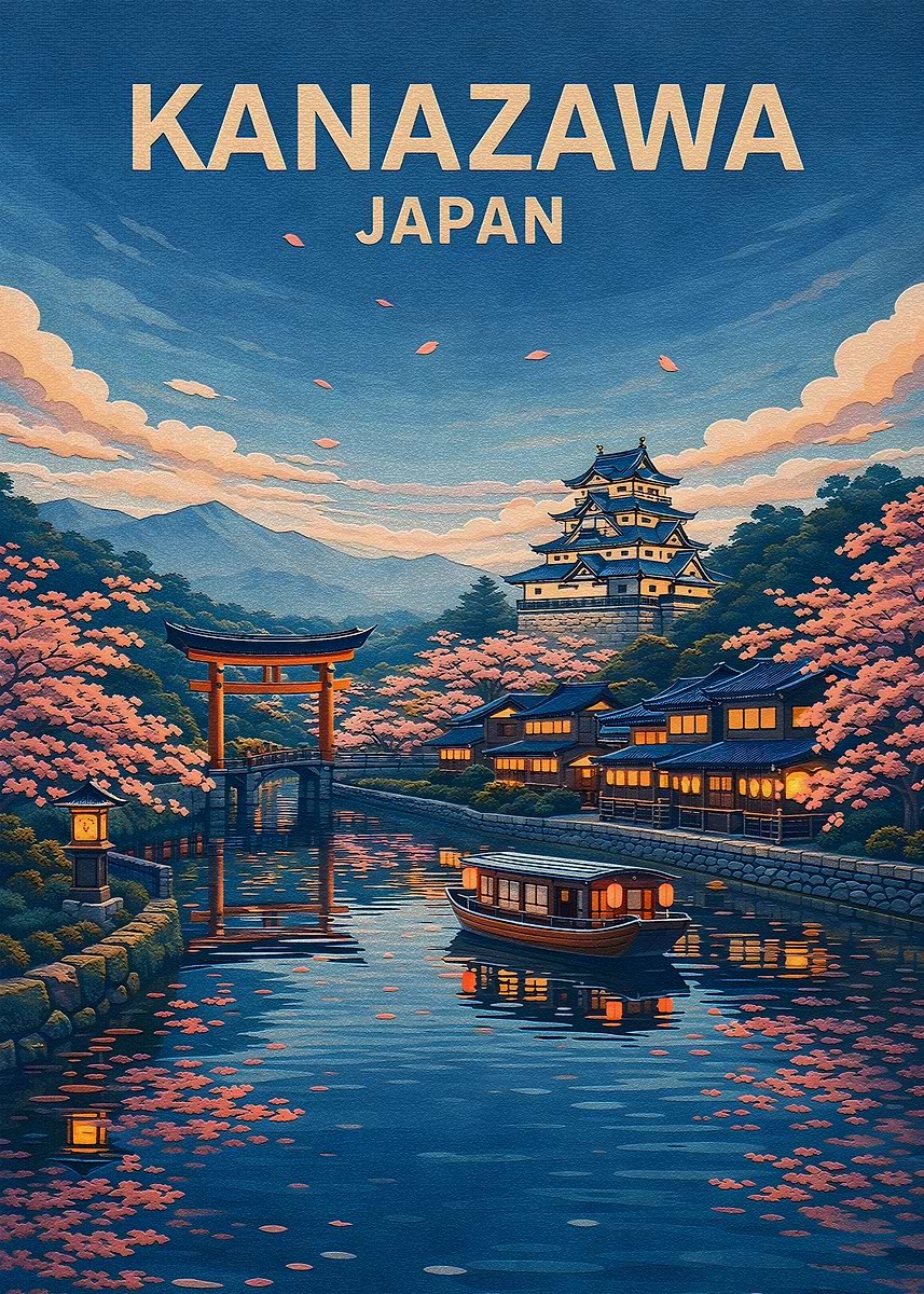 Kanazawa Japan Travel Poster' Poster, picture, metal print, paint