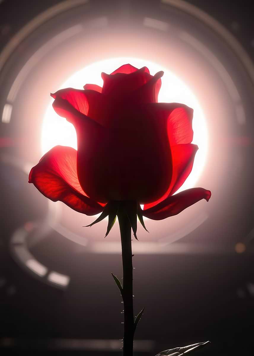 'Red Rose Backlit by Bright Light' Poster, picture, metal print, paint ...