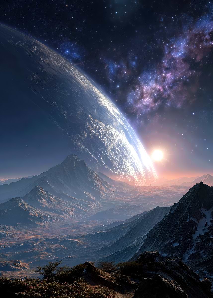 'Alien Planet Landscape with Earthrise' Poster, picture, metal print ...