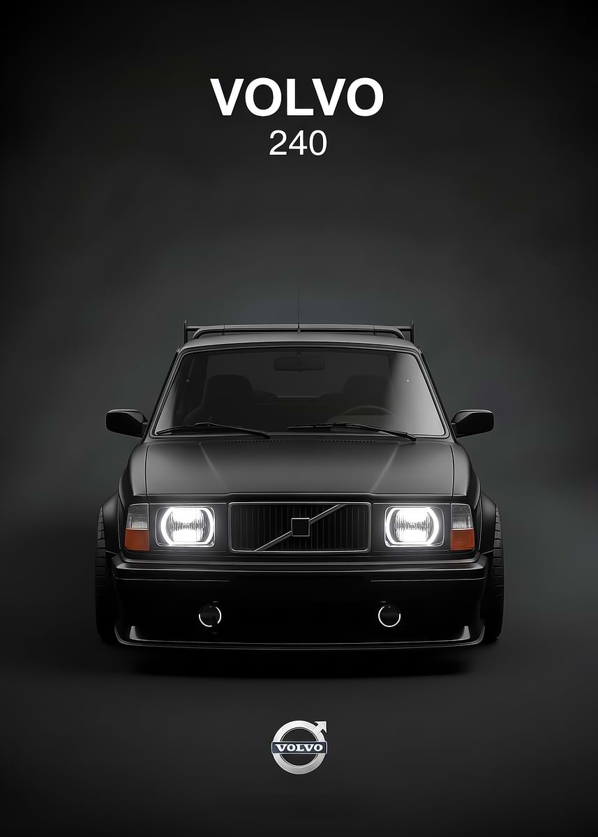 Volvo 240 Lettering 'black Volvo 240 Car Poster' Poster, picture, metal print, paint by m5 ...