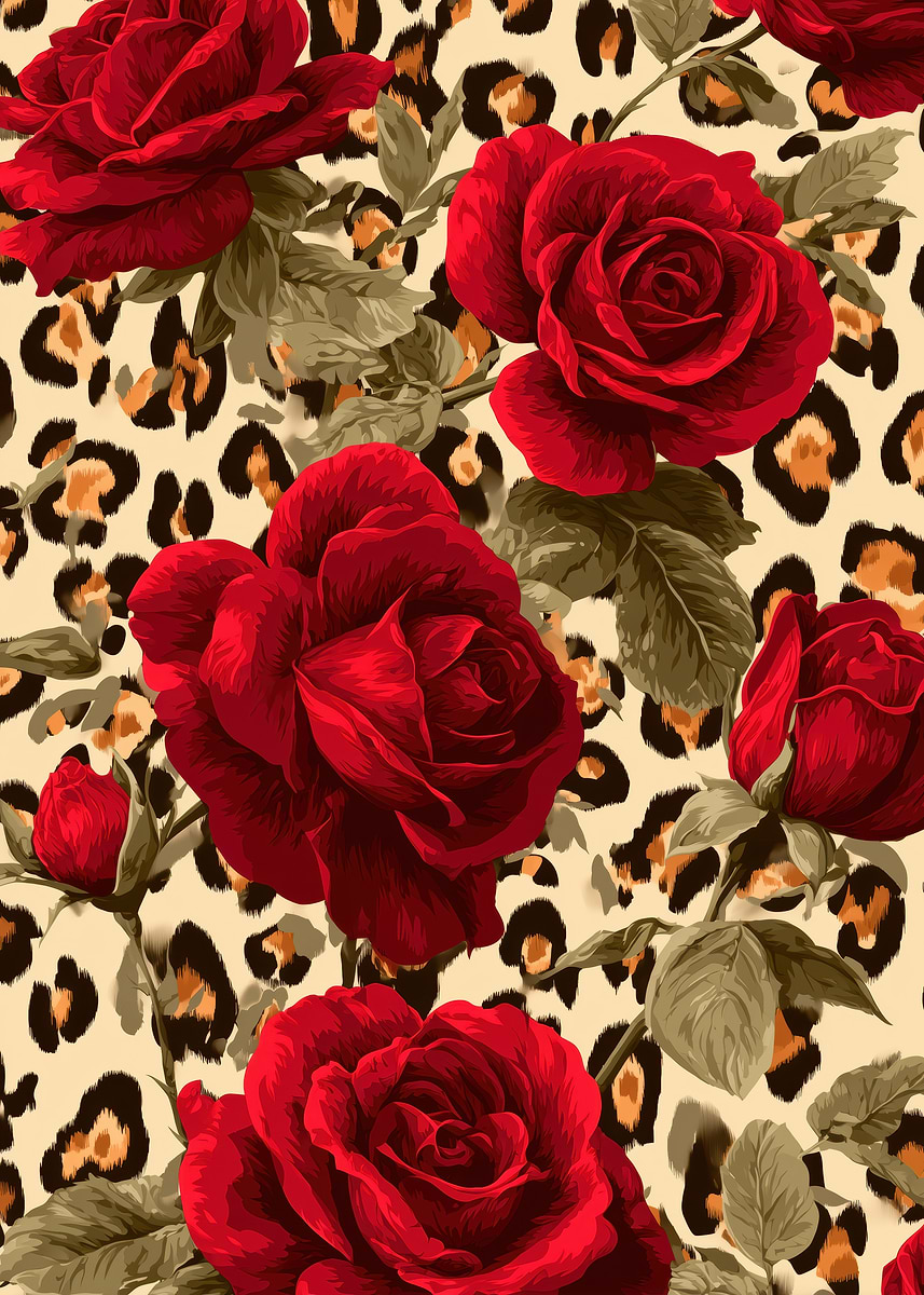Red Roz Print 'Red Roses on Leopard Print' Poster, picture, metal print, paint by ...