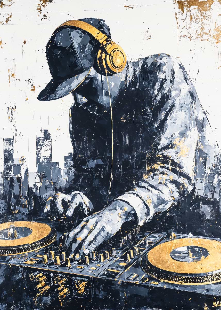 Urban DJ Headphones Turntable Painting' Poster, picture, metal