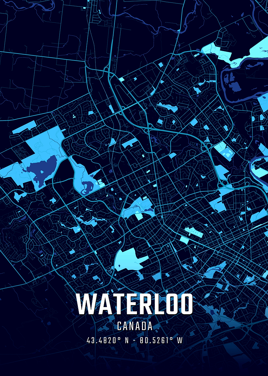 Waterloo Canada Midnight City Map Poster Picture Metal Print Paint D98e0a48 8cad 4282 8139 