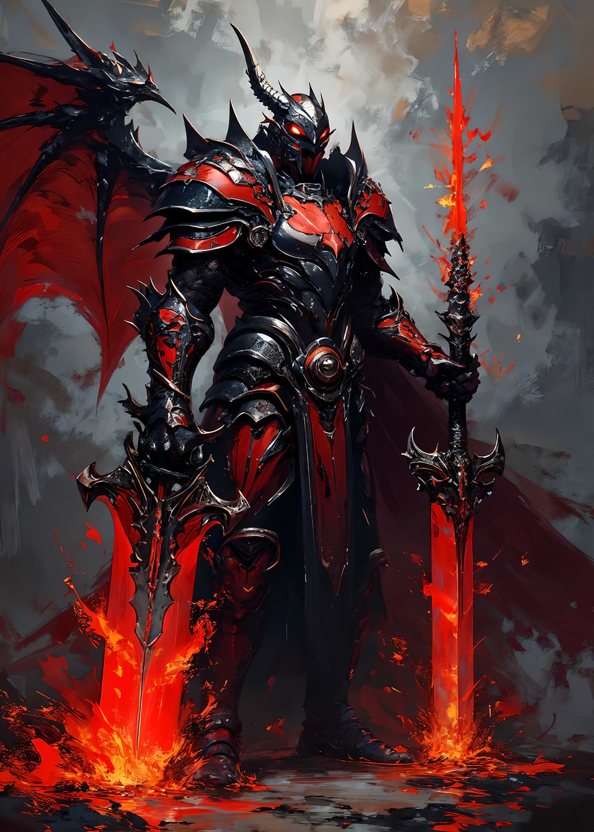 'Demonic Knight with Fiery Swords' Poster, picture, metal print, paint ...